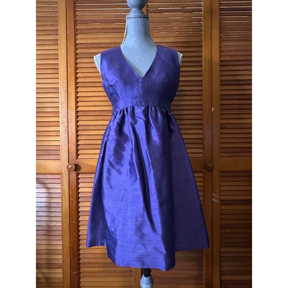 1960s True Vintage Handmade Vibrant Blue Purple V-Neck Satin Cocktail Mini Dress
